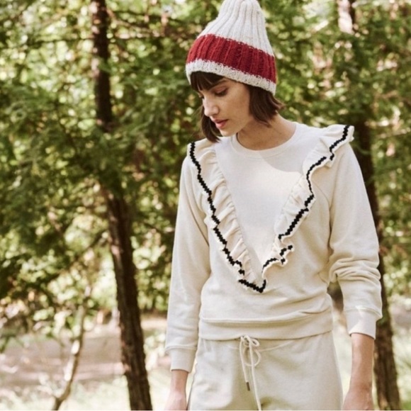 NWT THE GREAT The Shrunken Ruffle Sweatshirt in Washed White - Picture 12 of 16